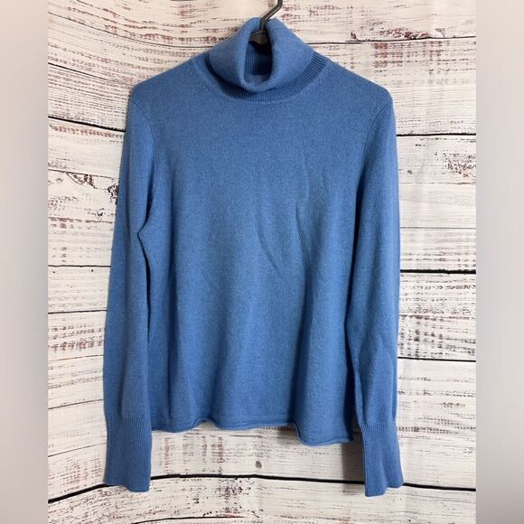 Evelyn Grace cashmere sweater womens size large Turtleneck Knit pullover Blue - Picture 1 of 11
